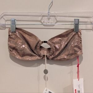 Solid & Striped Elegant Metallic Copper Gold Bandeau Bikini Top XS